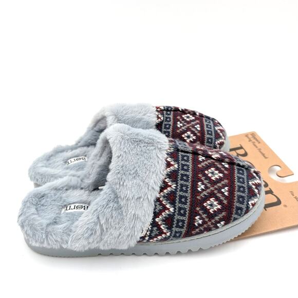 Born Fair Isle Faux Fur Scuff Slippers Slip On Women's Blue Size US7-8 EU39 - Picture 4 of 10